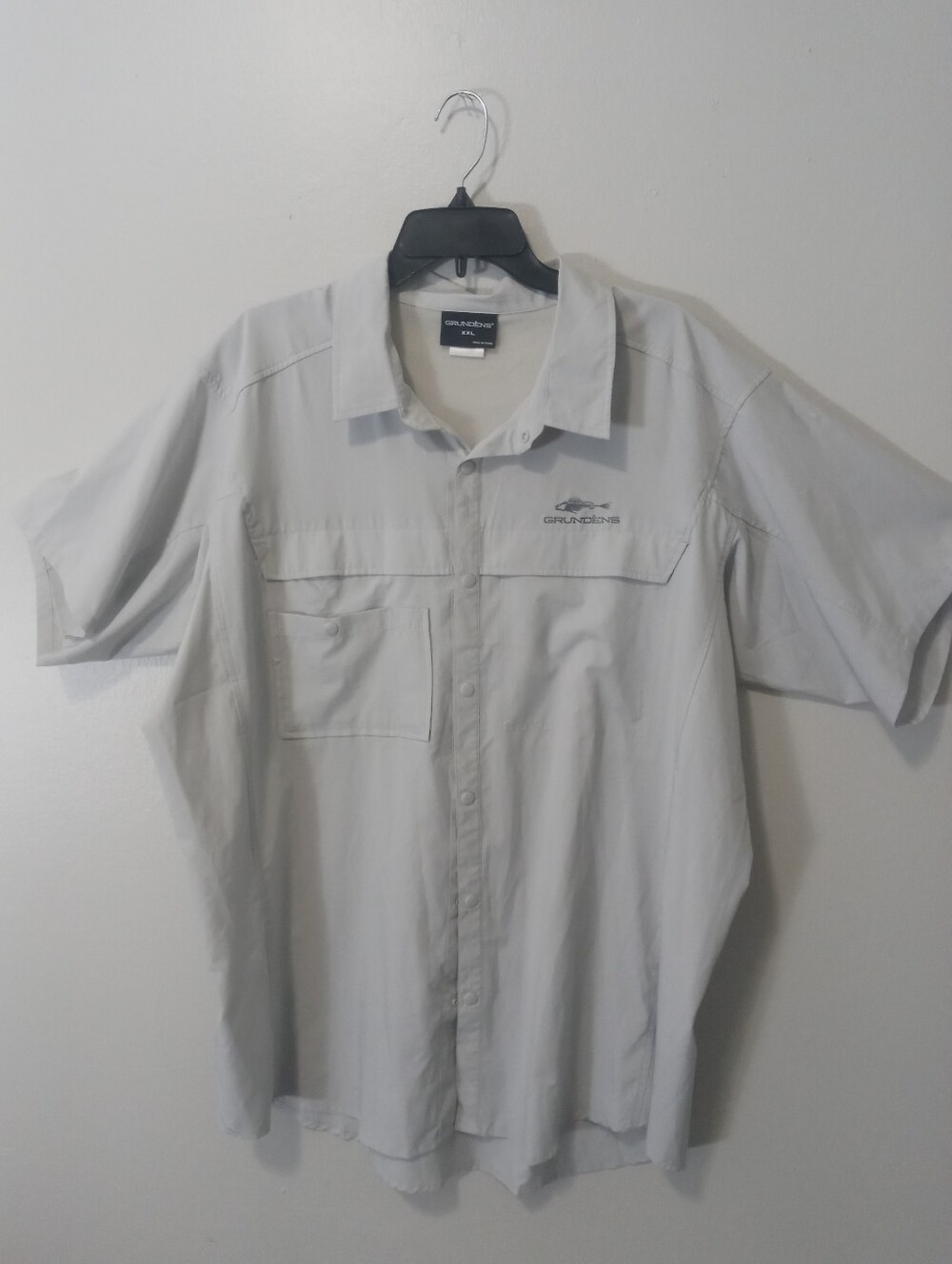 Grundens Light Gray Short Sleeve Button Fishing Shirt XXL